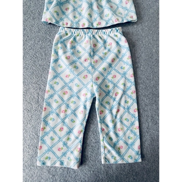 Vintage Carters Girls 2 Piece Pajamas 2T Pink Blue Roses Bows Long Sleeve Y2K - Picture 3 of 10